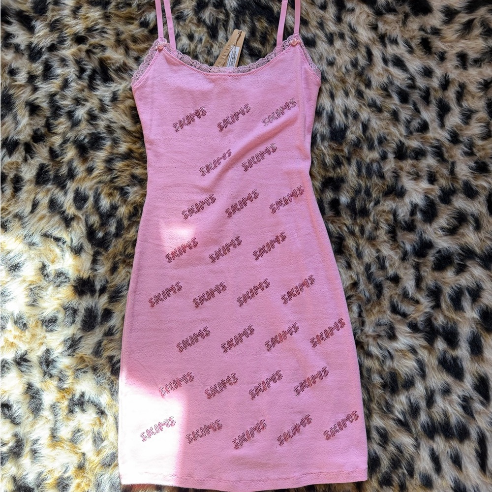 SKIMS Pink Logo Slip Dress